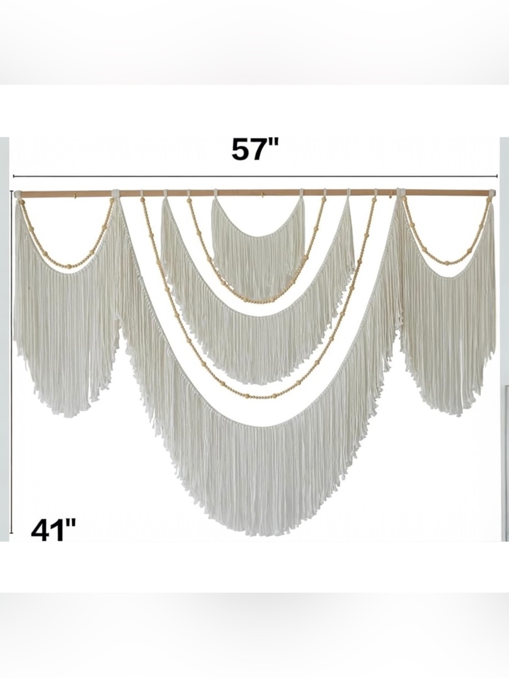 NEW Anthropologie XL Beige Woven Boho Beaded Tapestry Macrame Wall Hanging 57x40 - Picture 7 of 11